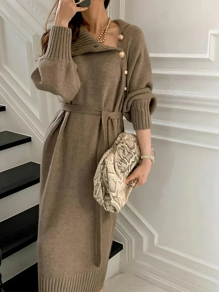 Women's Rollneck Midi Jumper Dress with Belted Waist