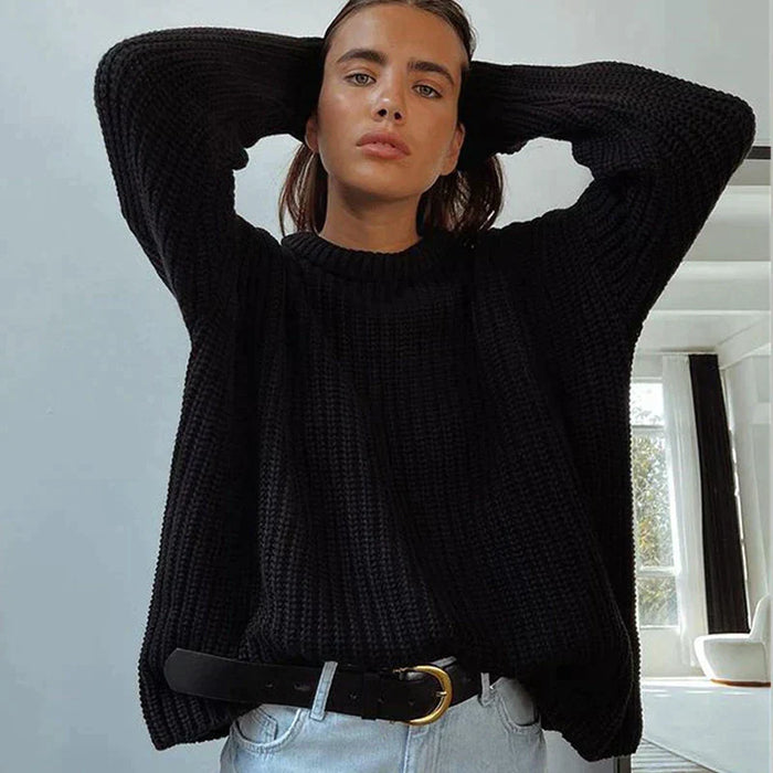 Women's Oversized Chunky Knit Jumper with Crew Neck