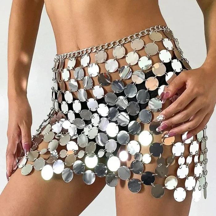 Women's Sequin Chain Disc Mini Skirt Statement Party