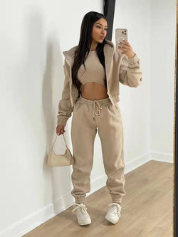Women's Three-Piece Tracksuit Hoodie Joggers Waistcoat