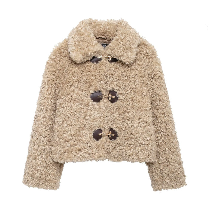 Women's Teddy Jacket with Buckle Closure and High Collar