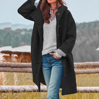 Women's Longline Hooded Coat with Button Closure