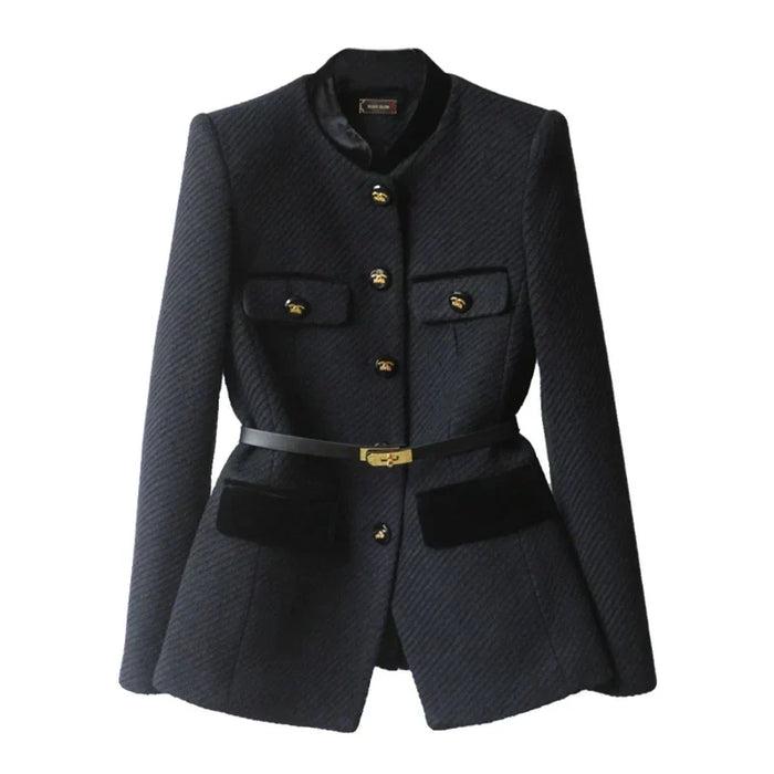 Women's Textured Blazer with Belt and Button Detail