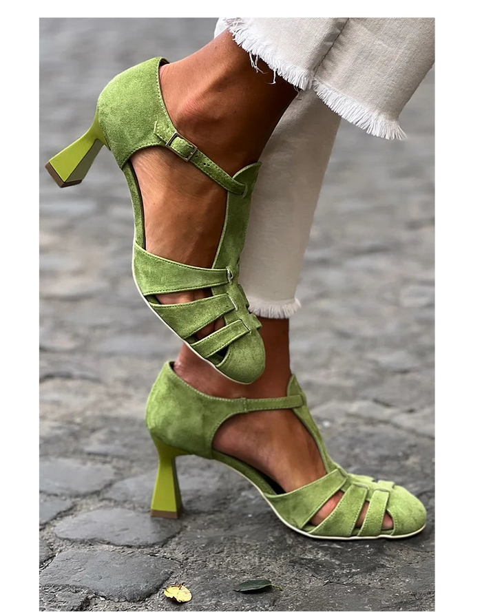 Women's Strappy Heels with Closed Toe and Block Heel