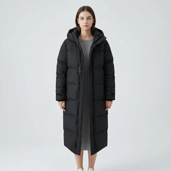 Women's Longline Quilted Puffer Coat with Hood