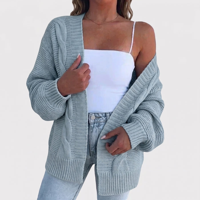 Women's Chunky Cable Knit Open Front Cardigan