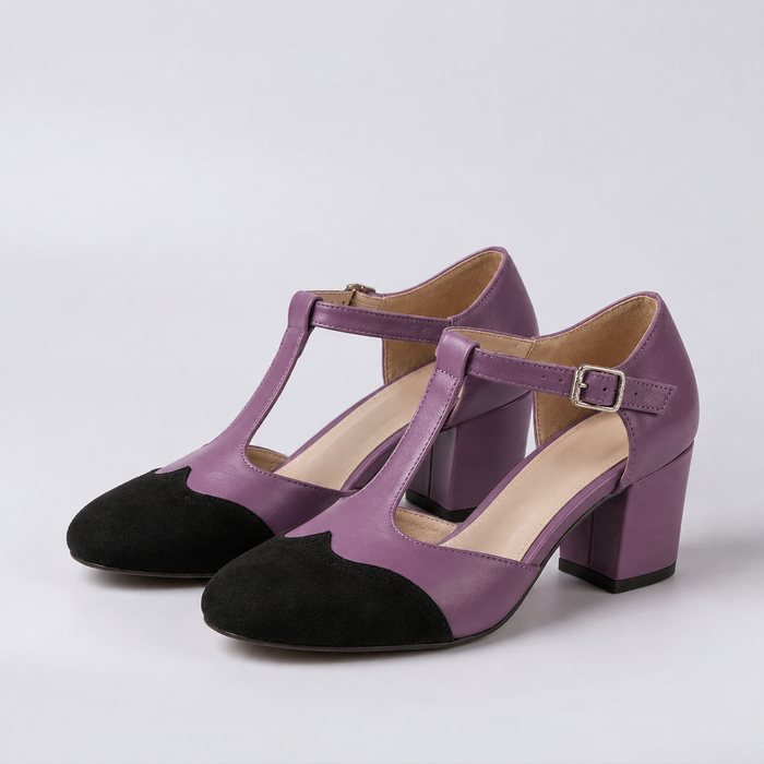 Women's T-Strap Block Heel Pumps with Closed Toe