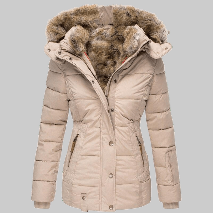 Women's Quilted Parka with Faux Fur Hood and Zip Pockets
