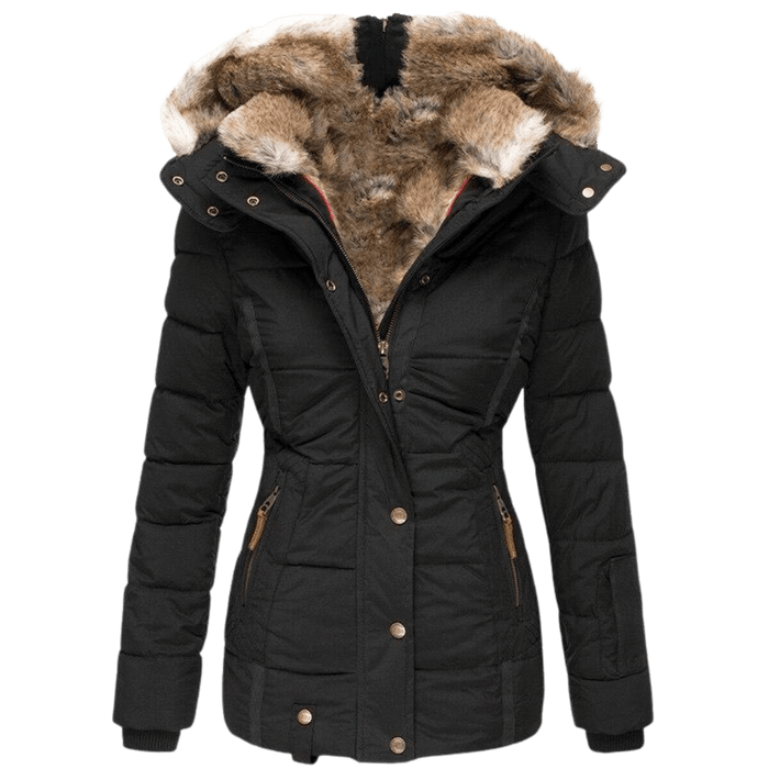 Women's Quilted Parka with Faux Fur Hood and Zip Pockets