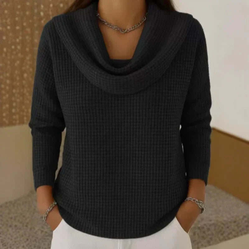 Karen – Warm Waffle Knit Jumper With Elegant Cowl Neck