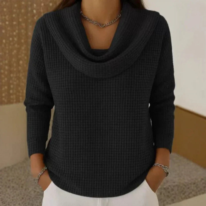 Karen – Warm Waffle Knit Jumper With Elegant Cowl Neck