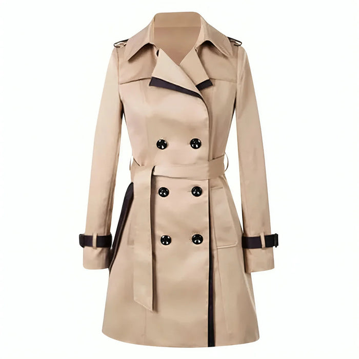 Women's Double-Breasted Trench Coat with Belted Waist