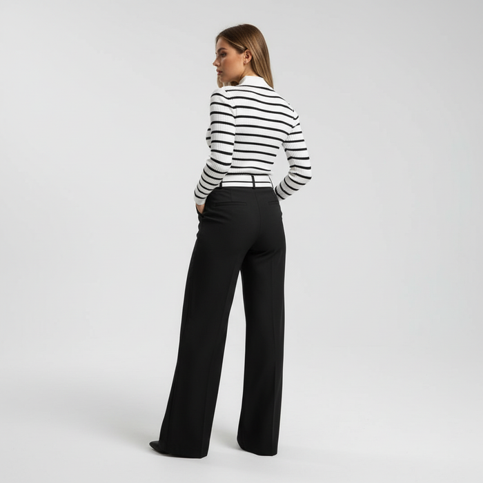 Women's Striped Top and Wide-Leg Trousers Two-Piece Set