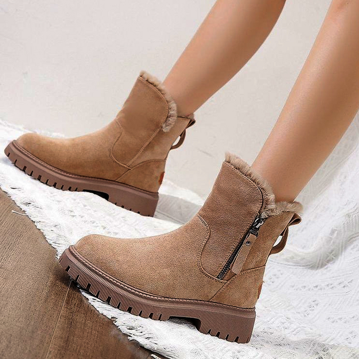 Faux suede snow boots with plush cuff