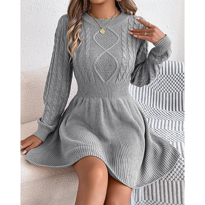 Women's Cable-Knit Sweater Dress with Crew Neck