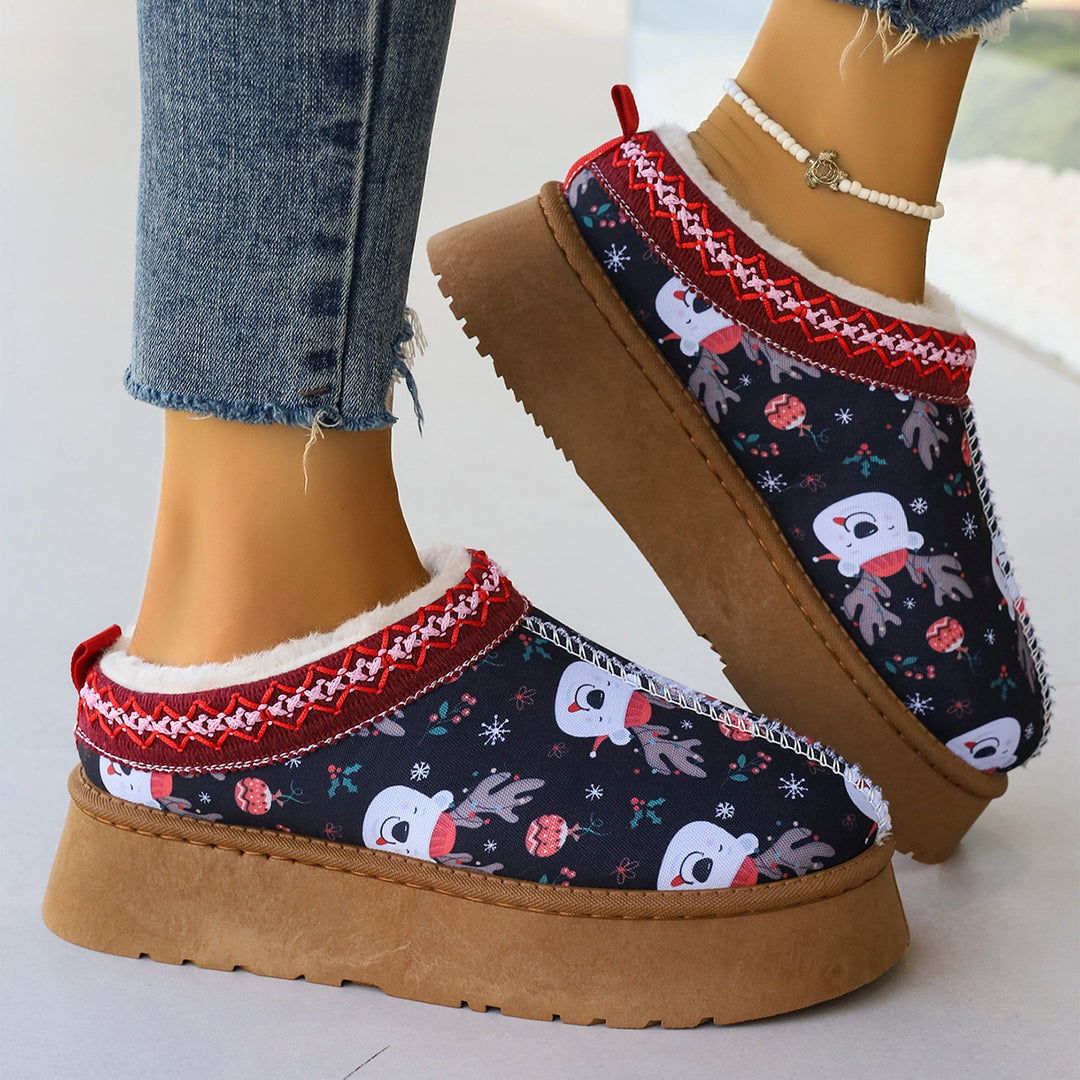Christmas print platform ankle boots