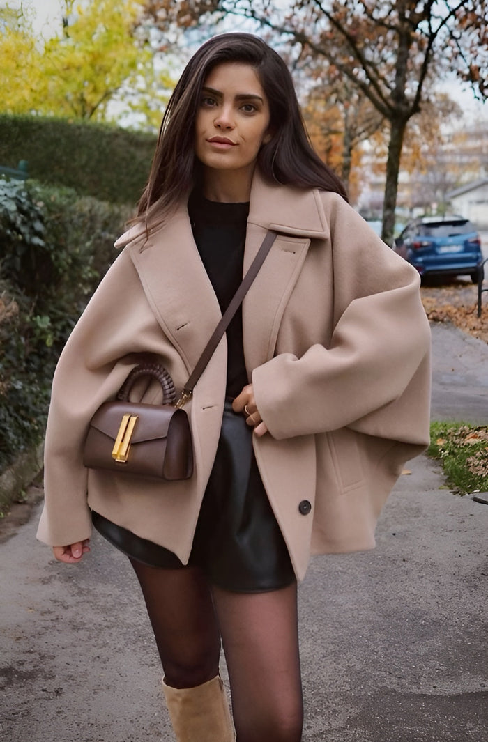Women's Double-Breasted Longline Coat Notch Collar