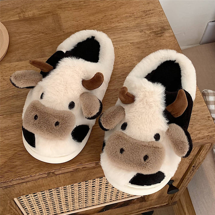 Fluffy cow face slippers