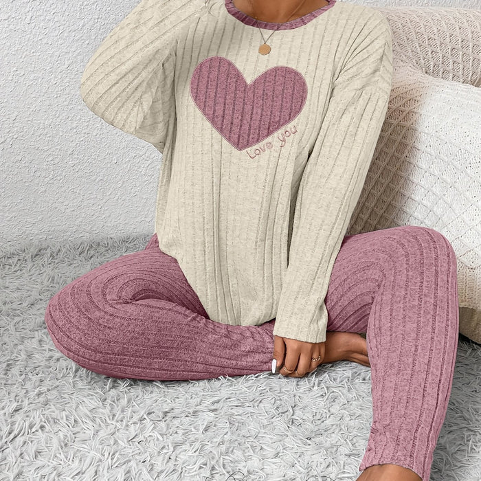 Women's Heart Print Loungewear Set Long Sleeve