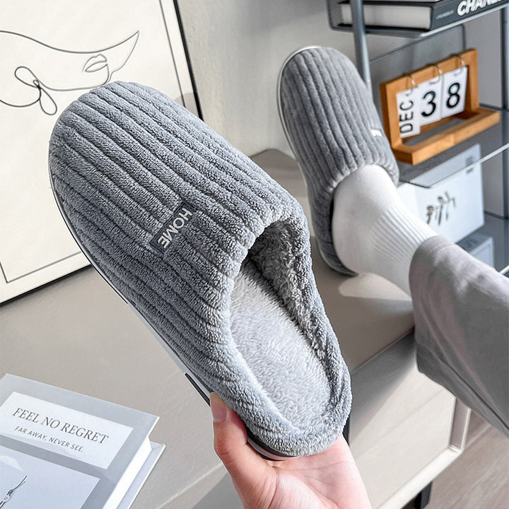 Ribbed plush closed-toe slippers