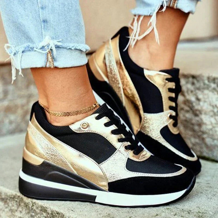 Women's Lace-Up Wedge Sneakers with Platform Sole