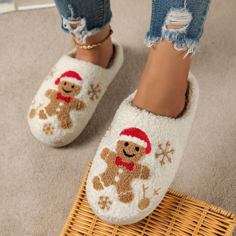 Fluffy gingerbread man Christmas slippers