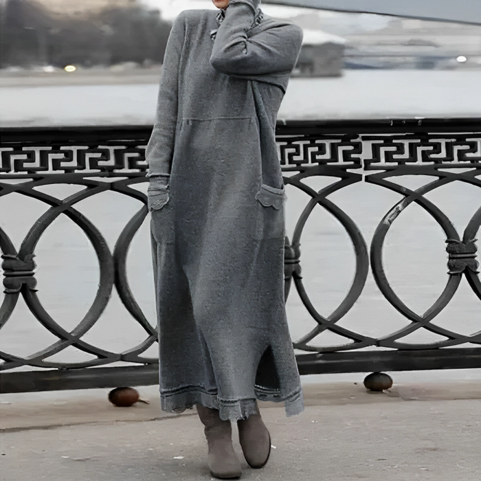 Women's Hooded Maxi Dress with Long Sleeves for Winter