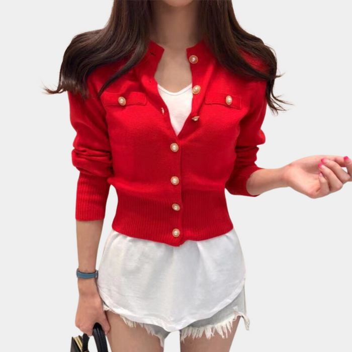 Women's Button-Front Knit Cardigan with Long Sleeves