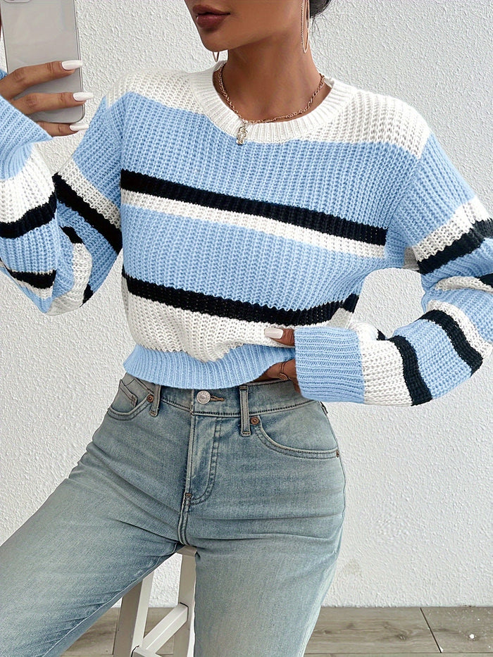Women's Striped Crew Neck Jumper Relaxed Fit