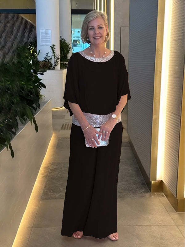 Women's Wide-Leg Trouser Set with Embellished Neckline