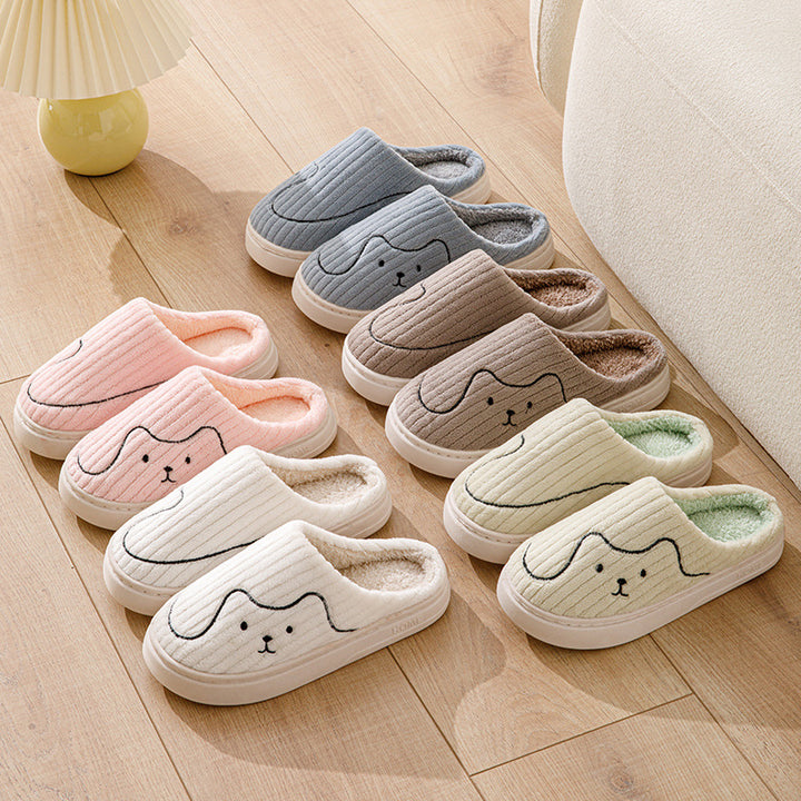 Plush slippers with embroidered puppy face