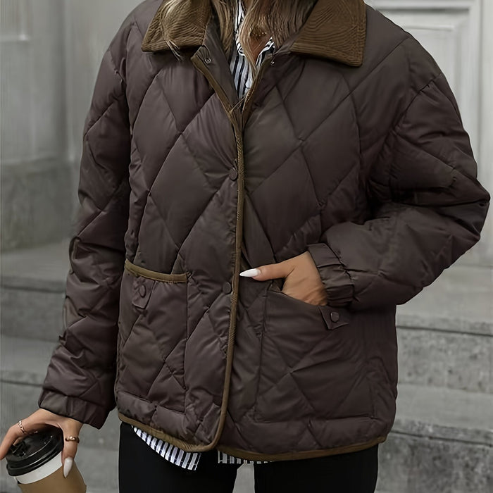Women's Quilted Padded Jacket with Contrast Collar