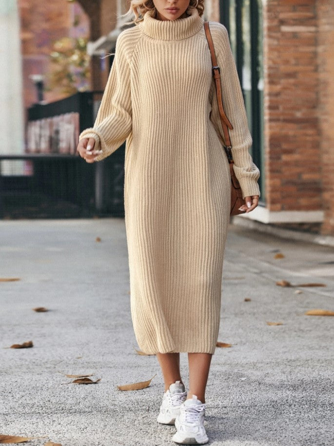 Poppy | Ribbed roll neck jumper dress in a long loose fit