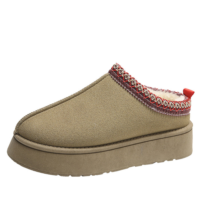 Platform suede ankle boots with embroidered collar