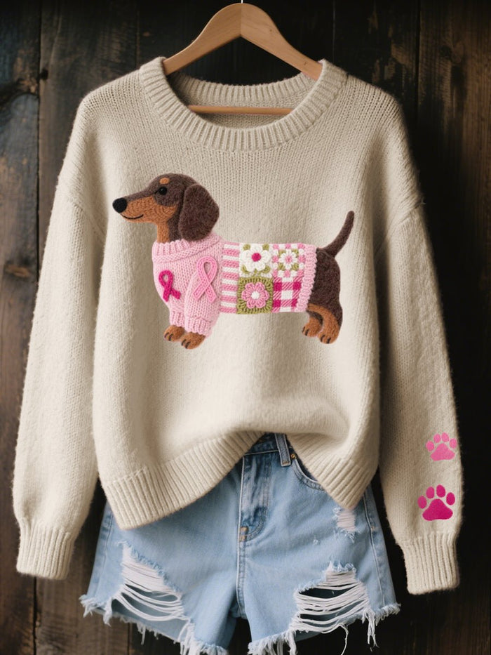 Women's Dachshund Appliqué Knit Jumper with Paw Print
