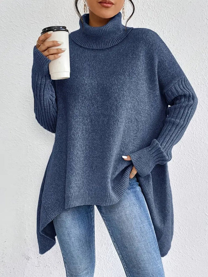 Women's Oversized Turtleneck Jumper with Ribbed Neck