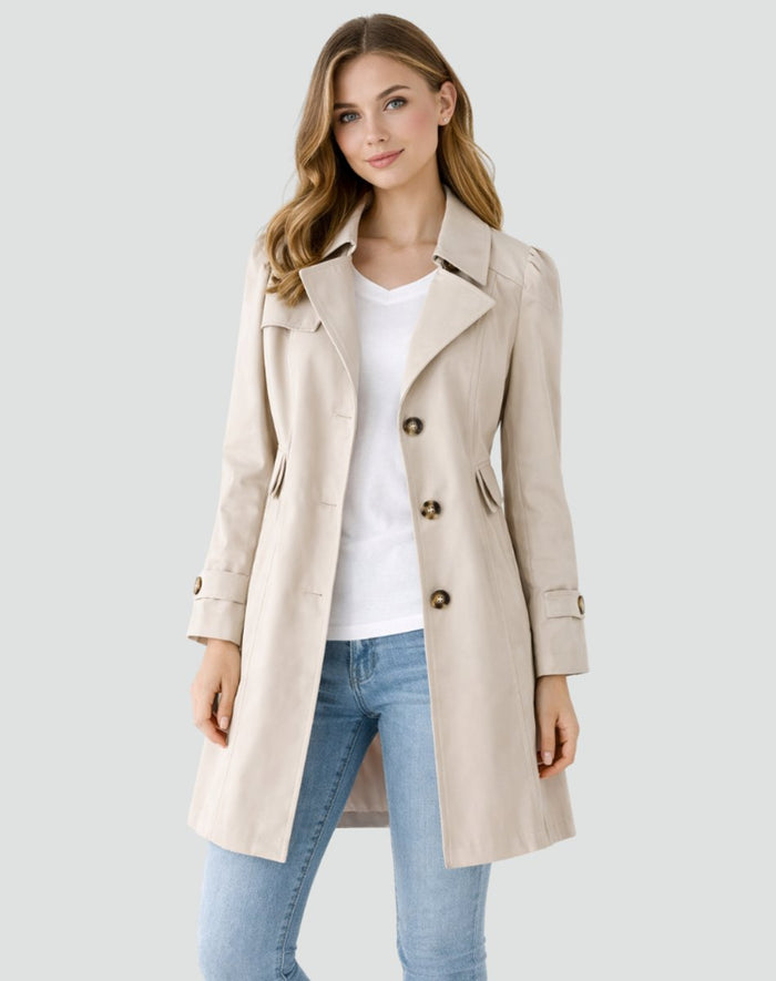 Women's Notch Collar Trench Coat Button Front