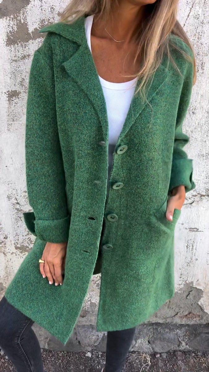 Women's Button-Front Coat with Notch Lapels Long Length
