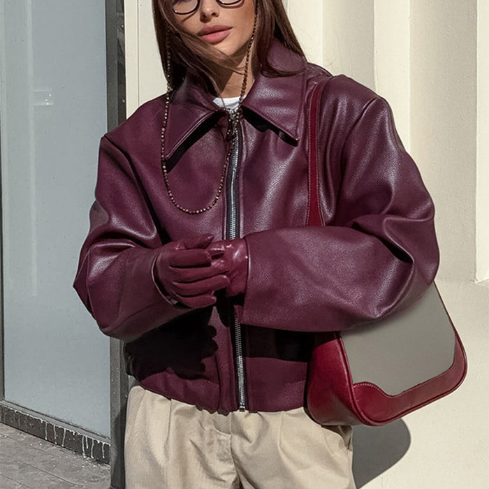 Lottie | Cropped faux leather jacket with lapel collar
