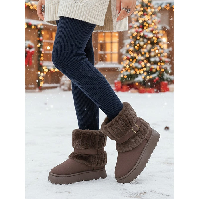 Women's Faux Fur Trimmed Snow Boots with Buckle Detail