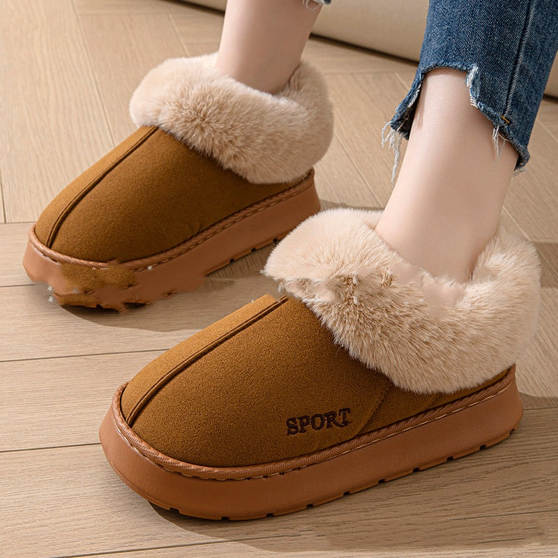 Platform slippers with faux fur cuff