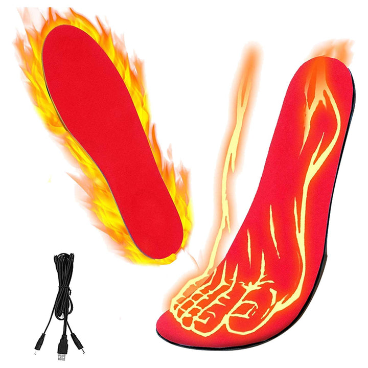 Pair of USB heated insoles with cable