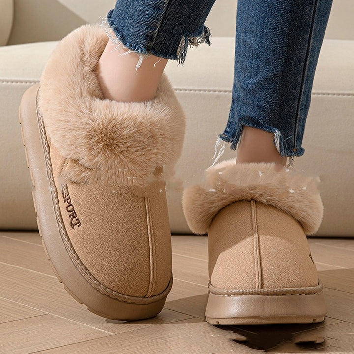 Platform slippers with faux fur cuff