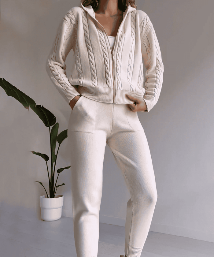 Women's Cable Knit Hooded Loungewear Set with Joggers