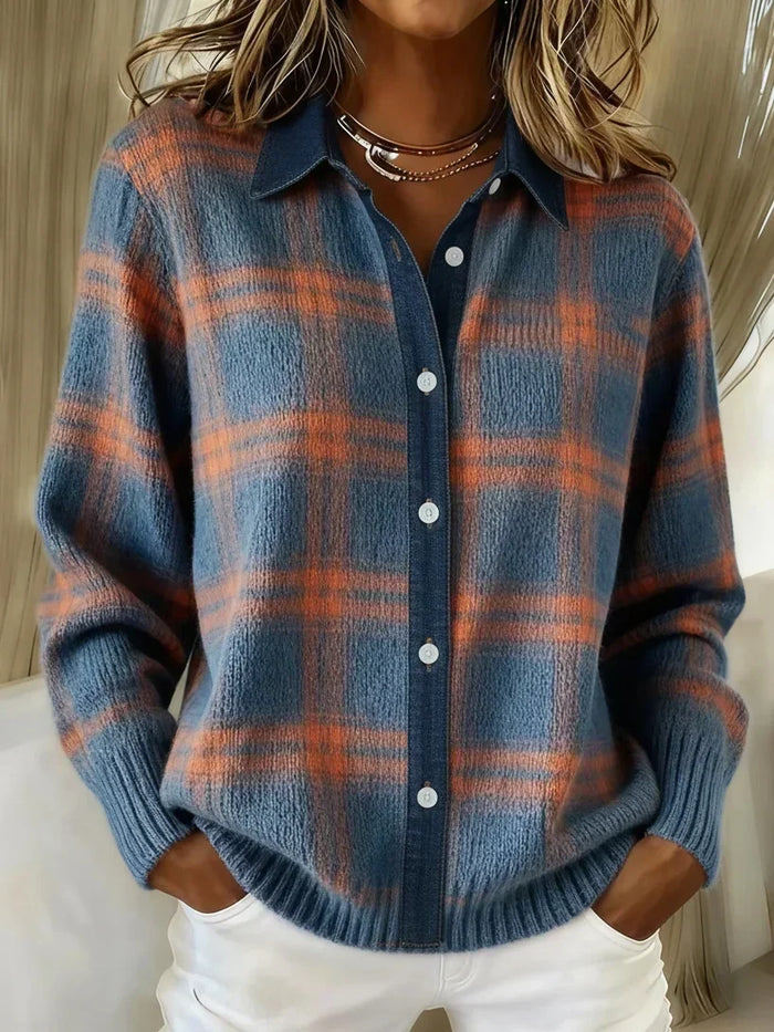 Women's Plaid Button-Up Jumper Long Sleeve Casual