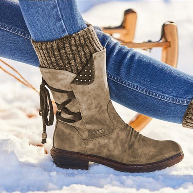 Women's Mid-Calf Winter Boots with Lace-Up Detail