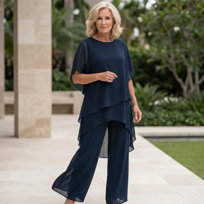 Women's Draped Palazzo Trousers Set with Asymmetric Top