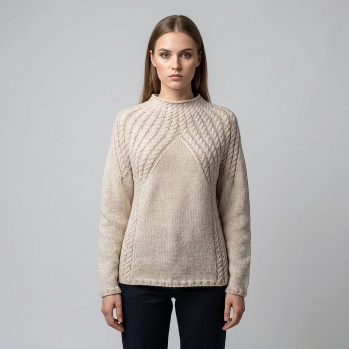 Women's Cable Knit Jumper with Round Neck and Long Sleeves
