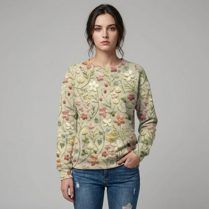 Women's Embroidered Floral Jumper with Relaxed Fit