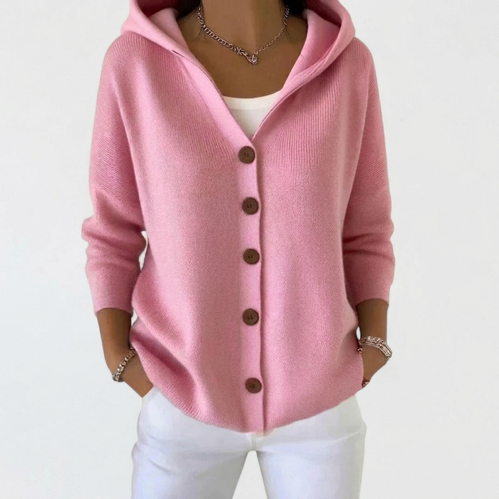 Women's Hooded Button-Front Cardigan Long Sleeve Knit